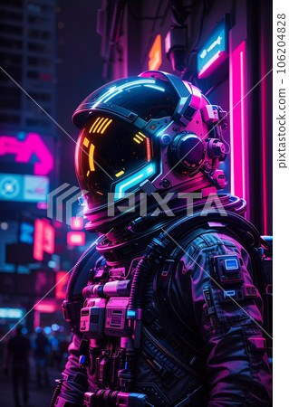 Cyberpunk Astronaut on Abstract Bright Background 106204828
