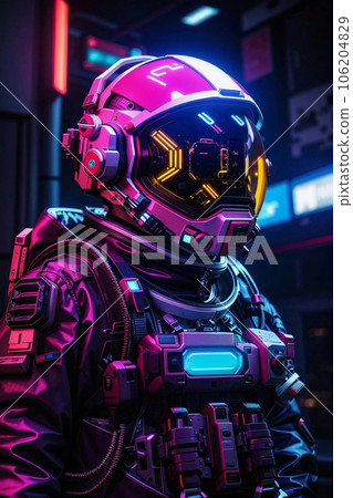 Cyberpunk Astronaut on Abstract Bright Background 106204829