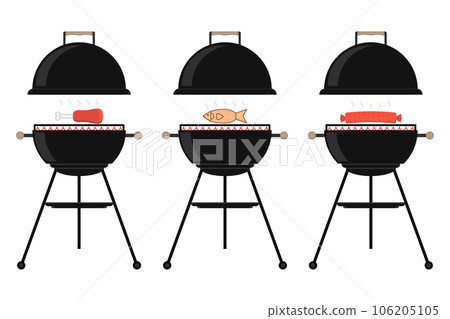 Bbq barbecue grill with meat, fish, sausage. Vector illustration. Bbq barbecue grill with meat, fish, sausage. Vector illustration. 106205105