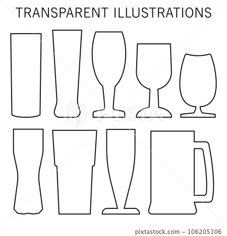 Set of beer glasses and beer mugs. Transparent vector with thin line.  106205106