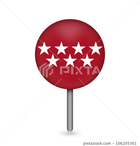 Map pointer with Madrid flag, provinces of Spain. Vector illustration. 106205301