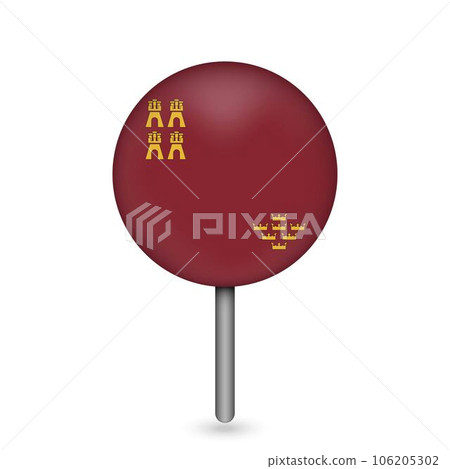 Map pointer with Murcia flag, provinces of Spain. Vector illustration. Map pointer with Murcia flag, provinces of Spain. Vector illustration. 106205302