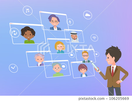 一群西裝外套男學生使用智能手機進行在線交流 106205669