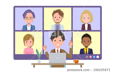 一群西裝革履的男學生與多人進行在線會議。前角 106205671