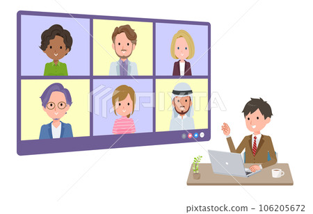 A set of blazer male students having an online meeting with multiple people. depth angle. A set of blazer male students having an online meeting with multiple people. depth angle. 106205672