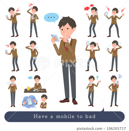 一組使用智能手機的不快樂的西裝外套男學生 106205717