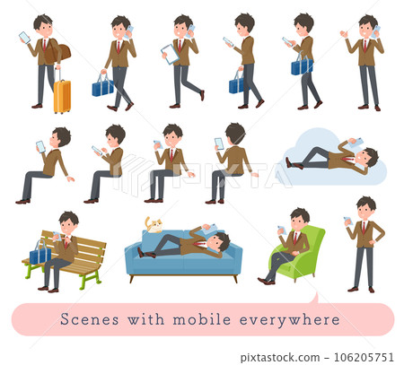 A set of blazer male students who use smartphones in various scenes A set of blazer male students who use smartphones in various scenes 106205751