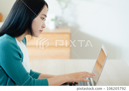 Young woman doing research on a laptop Young woman doing research on a laptop 106205792