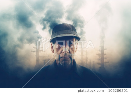 double exposure of man with factory double exposure of man with factory 106206201
