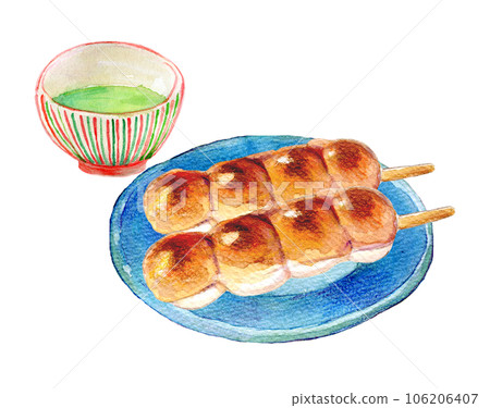 日本茶和餃子水彩插圖集 106206407
