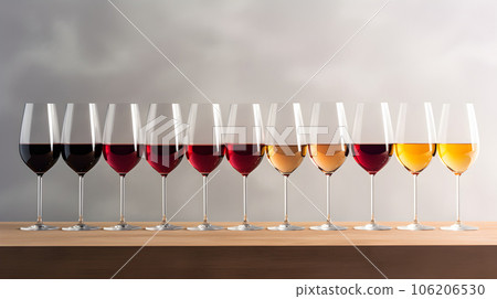 Row of glasses with wine Row of glasses with wine 106206530