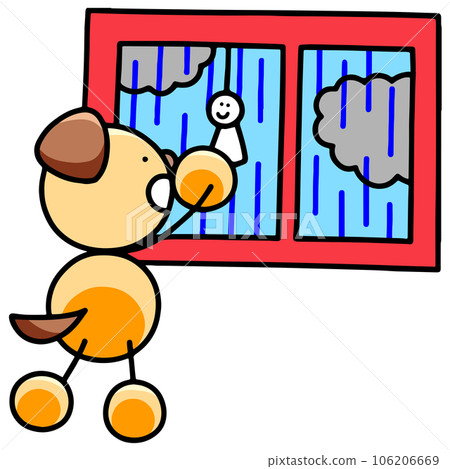 An illustration of a dog hanging a teru teru shaved head in the window (horizontal reversed version) dog An illustration of a dog hanging a teru teru shaved head in the window (horizontal reversed version) dog 106206669