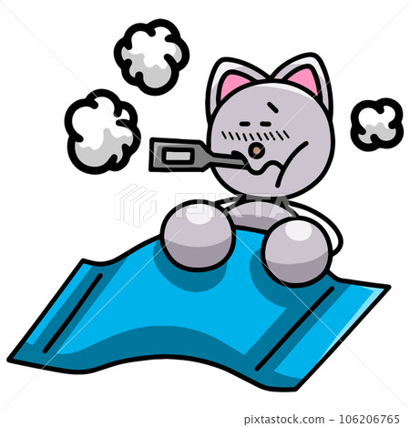 Illustration of Nyanmaru taking a fever due to poor physical condition (horizontal reversed version) cat Illustration of Nyanmaru taking a fever due to poor physical condition (horizontal reversed version) cat 106206765