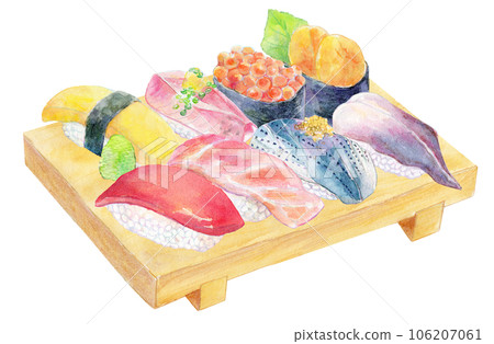 Watercolor illustration Nigiri sushi set 106207061
