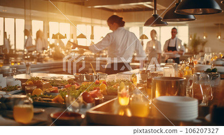 The kitchen of a stylish restaurant 106207327
