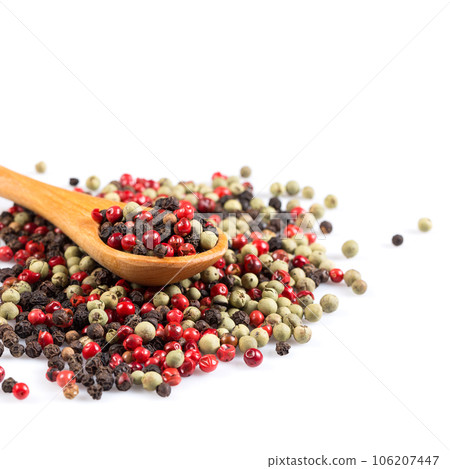 Pepper seasoning mix in wooden spoon 106207447