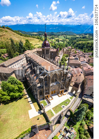 Aerial view of St Anthony or Saint Antoine l Abbaye in Vercors in Isere, Auvergne Rhone Alpes Aerial view of St Anthony or Saint Antoine l Abbaye in Vercors in Isere, Auvergne Rhone Alpes 106207714