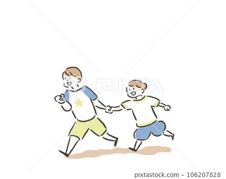 年幼的孩子們，兄弟們，手牽手奔跑 106207828