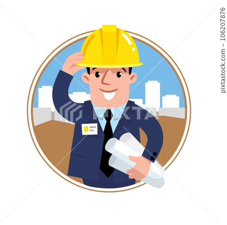 Funny construction engineer or architect. Emblem 106207876