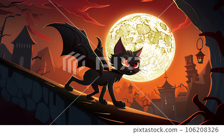 Moonlit Enigma: Mysterious Black Cat with Bat Wings Moonlit Enigma: Mysterious Black Cat with Bat Wings 106208326