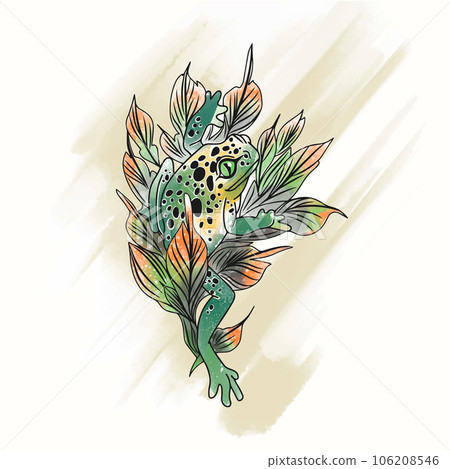 Beautiful watercolor frog illustration in doodle style Beautiful watercolor frog illustration in doodle style 106208546