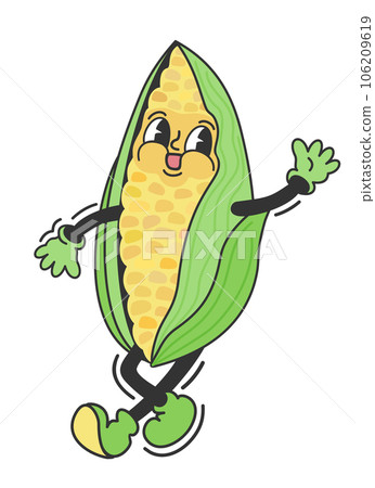 Funny corn. Retro cartoon vector illustration isolated on white background. 106209619