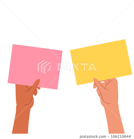 Multiple hands holding placards 106210644