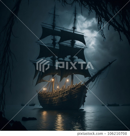 夜間漂浮在海上的帆船3 夜間漂浮在海上的帆船3 106210708