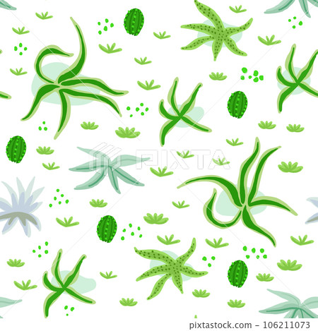 Cute pattern with cactuses and succulents on white in hand drawn style. Vector illustration 106211073