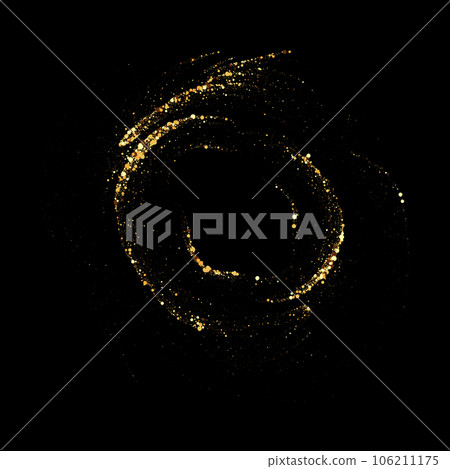 Black background with gold glitter confetti in a circle. Abstract vector holiday design element. 106211175