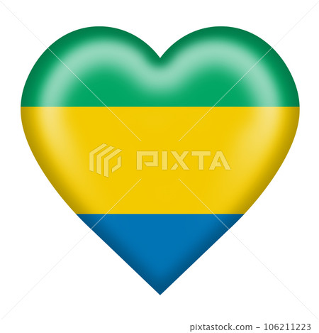 Gabon flag heart button with clipping path 3d illustration 106211223