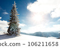 Fantastic winter landscape. Blue sky. Carpathian, Ukraine, Europe. Beauty world 106211658