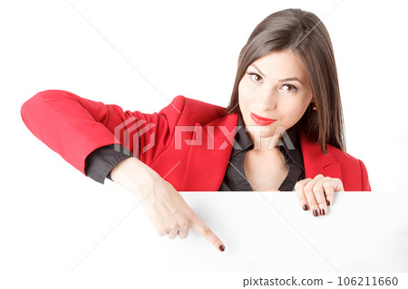 Pretty girl in red jacket posing in studio isolated on white Pretty girl in red jacket posing in studio isolated on white 106211660