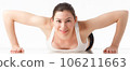 Smiling woman with beautiful body after diet, isolated on white with copyspace for text 106211663