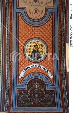 Saint Francis Borgia, fresco on the ceiling of the church of St. Aloysius in Travnik, Bosnia and Herzegovina Saint Francis Borgia, fresco on the ceiling of the church of St. Aloysius in Travnik, Bosnia and Herzegovina 106212254