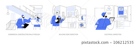 Commercial construction progress inspection abstract concept vector illustrations. Commercial construction progress inspection abstract concept vector illustrations. 106212535