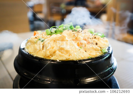steamed egg with green onion and pepper steamed egg with green onion and pepper 106212693