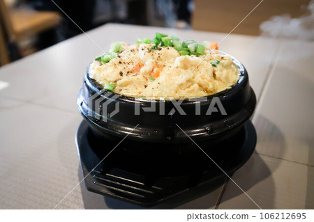 steamed egg with green onion and pepper steamed egg with green onion and pepper 106212695