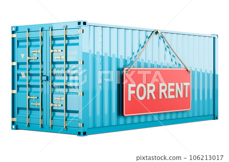 Cargo container with for rent hanging sign, 3D rendering Cargo container with for rent hanging sign, 3D rendering 106213017