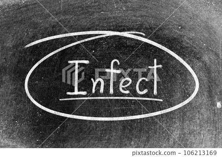 White chalk hand writing in word infect and circle shape on blackboard background White chalk hand writing in word infect and circle shape on blackboard background 106213169