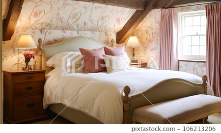 Farmhouse bedroom decor, interior design and home decor, bed with country bedding and furniture, English countryside house, holiday rental and cottage style Farmhouse bedroom decor, interior design and home decor, bed with country bedding and furniture, English countryside house, holiday rental and cottage style 106213206