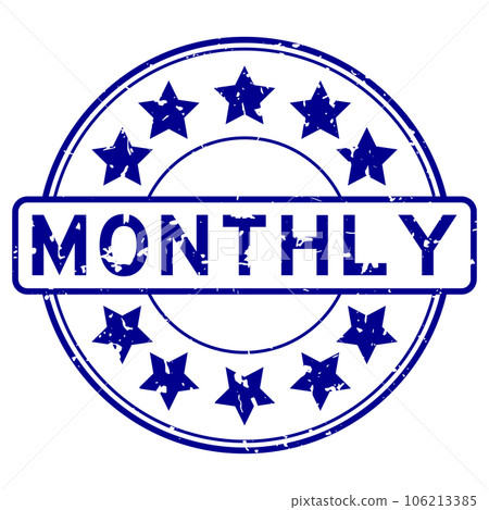 Grunge blue monthly word with star icon round rubber seal stamp on white background Grunge blue monthly word with star icon round rubber seal stamp on white background 106213385