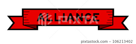 Ribbon label banner with word alliance in red color on white background 106213402