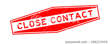 Grunge red close contact word hexagon rubber seal stamp on white background 106213434