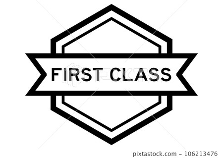 Vintage black color hexagon label banner with word first class on white background Vintage black color hexagon label banner with word first class on white background 106213476