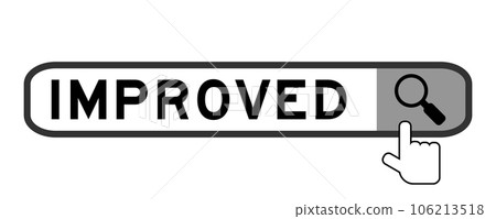 Search banner in word improved with hand over magnifier icon on white background 106213518