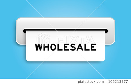 White coupon banner with word wholesale from machine on blue color background 106213577