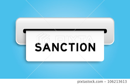White coupon banner with word sanction from machine on blue color background White coupon banner with word sanction from machine on blue color background 106213613