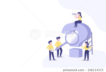 Frequently asked questions (FAQ) concept. Business people confuse, search, investigate, looking analysis question mark. Flat vector design illustration with copy space. 106214315