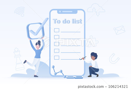Online to do list concept. Checklist, schedule plan, reminder, assignment items. Business project lists, goals, planning. Flat vector design illustration. 106214321